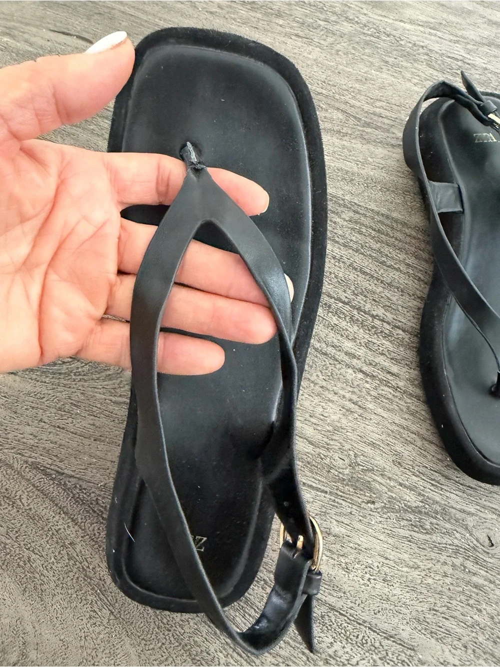 Zara Black Platform Thong Sandals with Ankle Strap - Picture 6 of 11